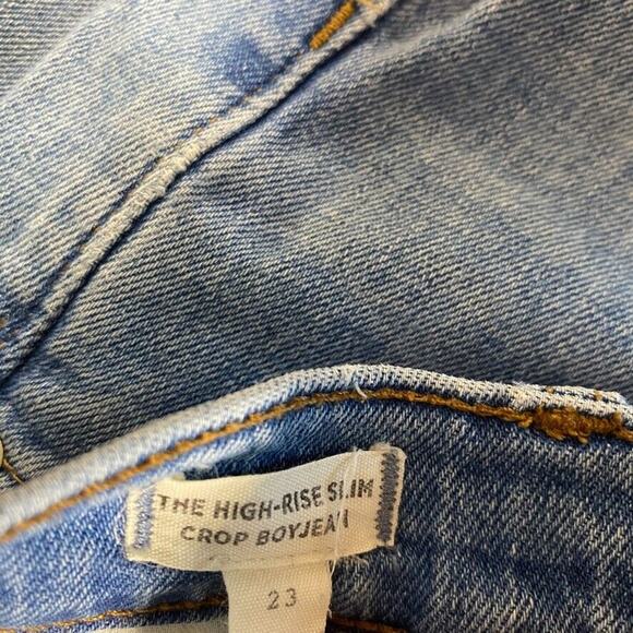 Madewell Womens High Rise Crop Boyjean Sz 23‎ Light Wash Distressed Raw Hem - Picture 5 of 12